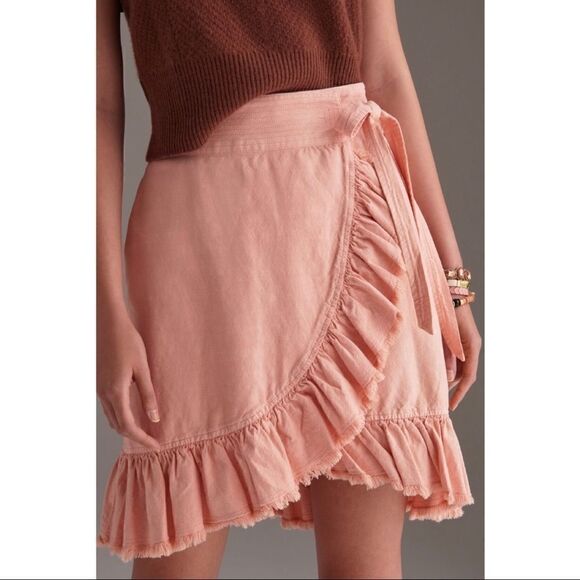 NEW Anthropologie Pilcro Nettie Ruffled Hem Pink Wrapped Mini Skirt Small - Picture 4 of 4